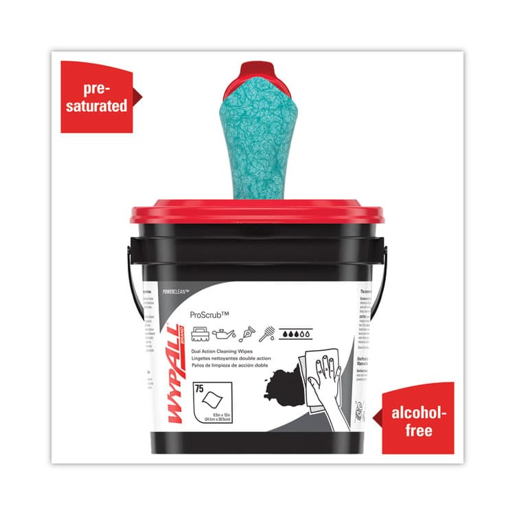 KIMBERLY CLARK Power Clean ProScrub Pre-Saturated Wipes, Cloth, 9.5 x 12, Citrus Scent, Green, 75/Bucket (KCC91371EA) thumbnail 3