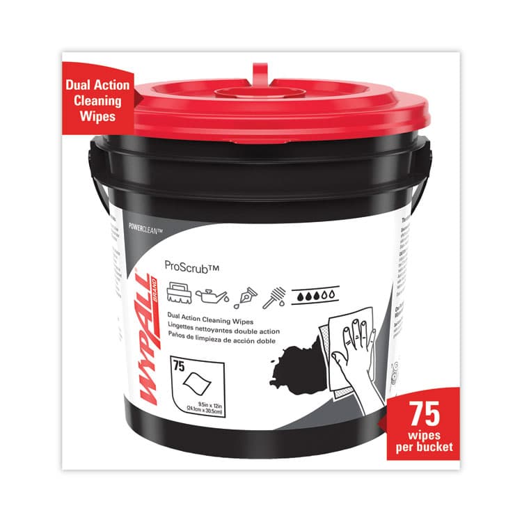 KIMBERLY CLARK Power Clean ProScrub Pre-Saturated Wipes, Cloth, 9.5 x 12, Citrus Scent, Green, 75/Bucket (KCC91371EA) thumbnail 2