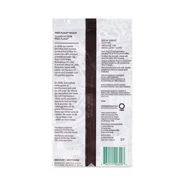 STARBUCKS COFFEE COMPANY Coffee, Pike Place, 2.5 oz Packet, 72/Carton (SBK11018197CT) thumbnail 4