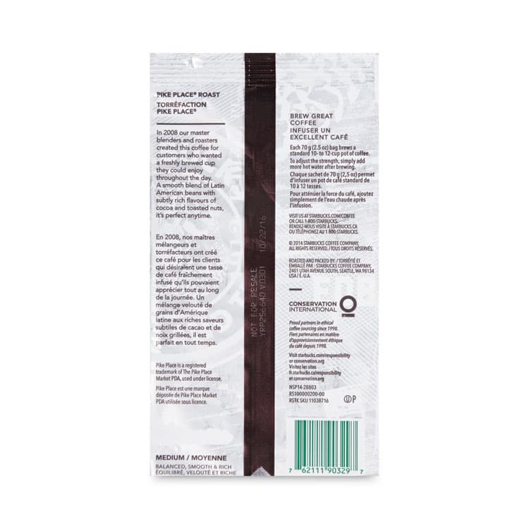 STARBUCKS COFFEE COMPANY Coffee, Pike Place, 2.5oz, 18/Box (SBK11018197) thumbnail 3