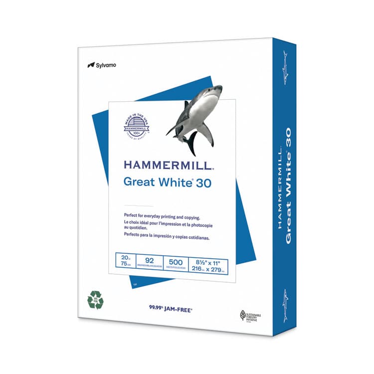 HAMMERMILL/HP EVERYDAY PAPERS Great White 30 Recycled Print Paper, 92 Bright, 20 lb Bond Weight, 8.5 x 11, White, 500/Ream (HAM86700RM)