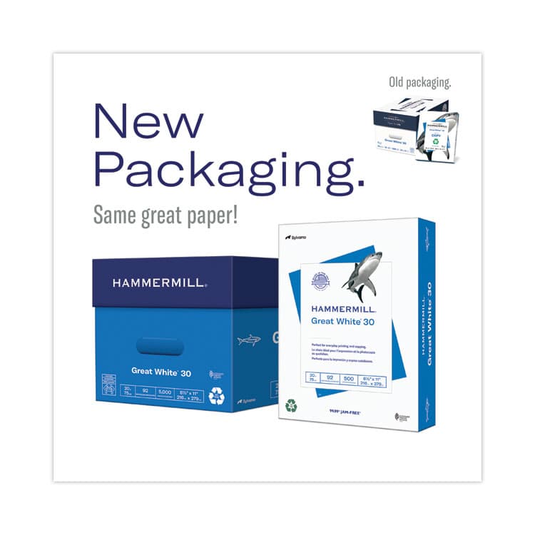 HAMMERMILL/HP EVERYDAY PAPERS Great White 30 Recycled Print Paper, 92 Bright, 20 lb Bond Weight, 8.5 x 11, White, 500/Ream (HAM86700RM) thumbnail 2