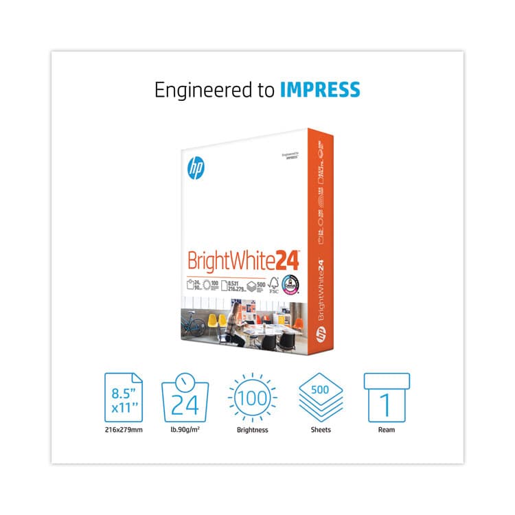 HEWLETT PACKARD Brightwhite24 Paper, 100 Bright, 24 lb Bond Weight, 8.5 x 11, Bright White, 500/Ream (HEW203000) thumbnail 2