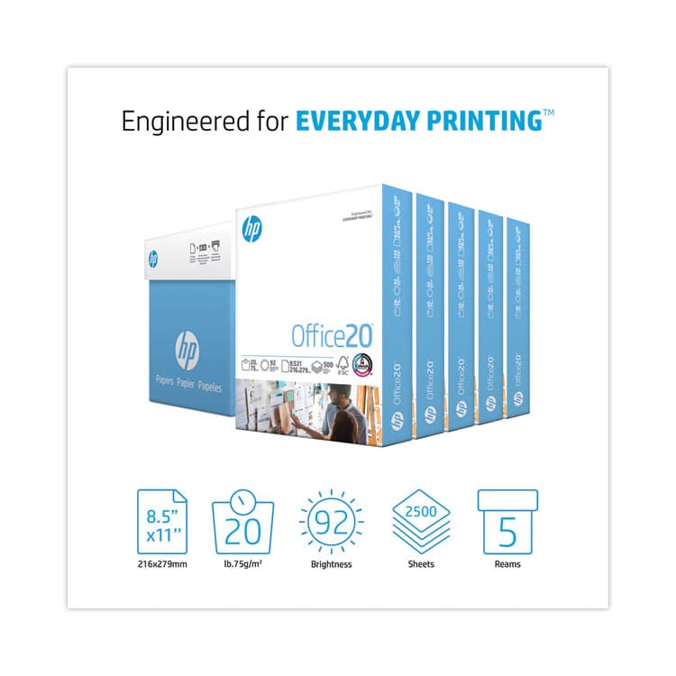 HEWLETT PACKARD COMPANY Office20 Paper, 92 Bright, 20-lb Bond Weight, 8.5 x 11, White, 500 Sheets/Ream, 5 Reams/Carton (HEW172160) thumbnail 2