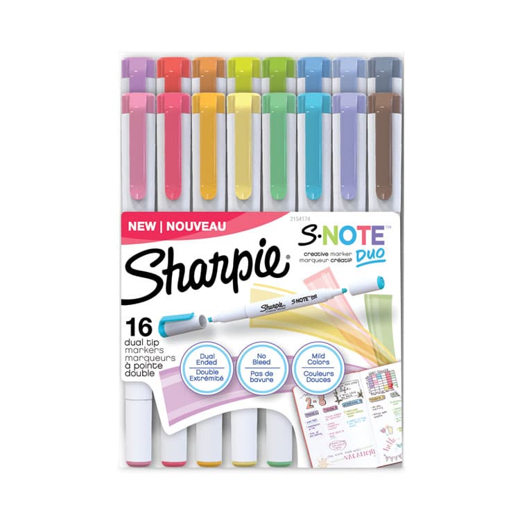 SANFORD S-Note Creative Markers, Assorted Ink Colors, Bullet/Chisel Tip, White Barrel, 16/Pack (SAN2154174)