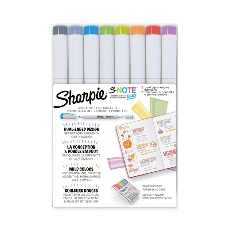 SANFORD S-Note Creative Markers, Assorted Ink Colors, Bullet/Chisel Tip, White Barrel, 16/Pack (SAN2154174) thumbnail 4