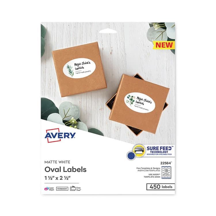 AVERY PRODUCTS CORPORATION Laser/Inkjet Media Labels, Inkjet/Laser Printers, 1.5 x 2.5, White, 18 Labels/Sheet, 25 Sheets/Pack (AVE22564)