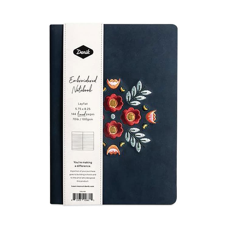 DENIK Vegan-Suede Layflat Hardbound Journal, Evelyn's Floral Bouquet, College Rule, Dark Blue/Multicolor Cover, (72) 8 x 5.5 Sheets (DNKAHBC550L)