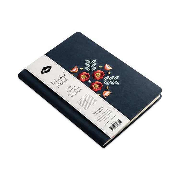 DENIK Vegan-Suede Layflat Hardbound Journal, Evelyn's Floral Bouquet, College Rule, Dark Blue/Multicolor Cover, (72) 8 x 5.5 Sheets (DNKAHBC550L) thumbnail 2