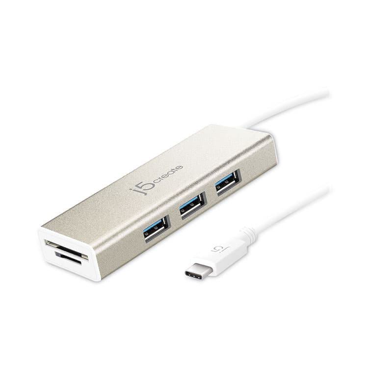 J5CREATE USB-C Hub with SD/Micro SD Card Reader, 3 Ports, Silver (JCRJCH347)
