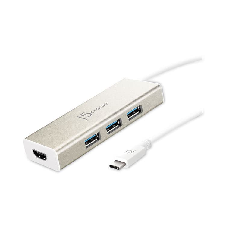 J5CREATE USB-C Hub and 4K HDMI, 3 Ports, Silver (JCRJCH451)