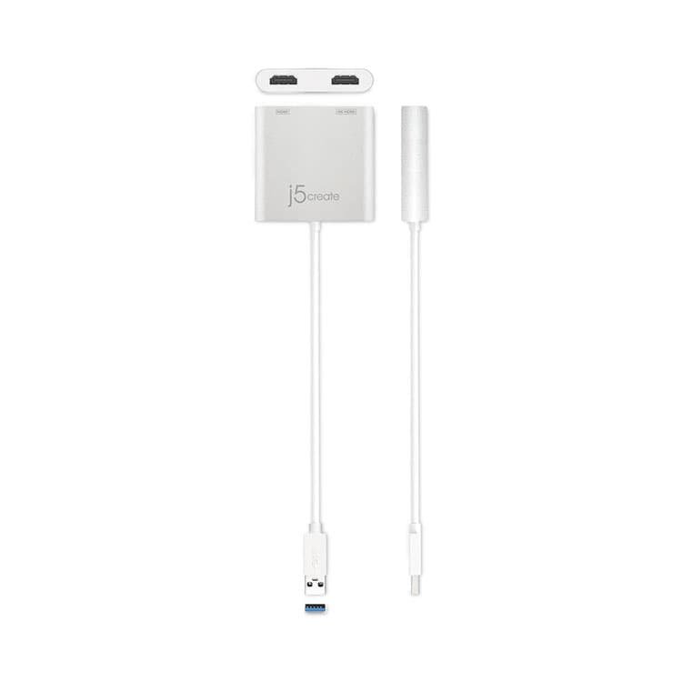 J5CREATE USB to HDMI Adapter, 7.87", Silver/White (JCRJUA365) thumbnail 2