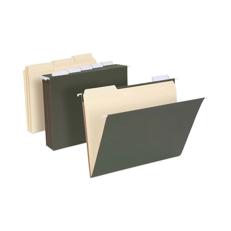 TOPS BUSINESS FORMS Hanging File Folder Combo Kit, Letter Size, (25) 1/5-Cut Standard Green Hanging Folders, (50) 1/3-Cut Manila File Folders (PFX99200EE)