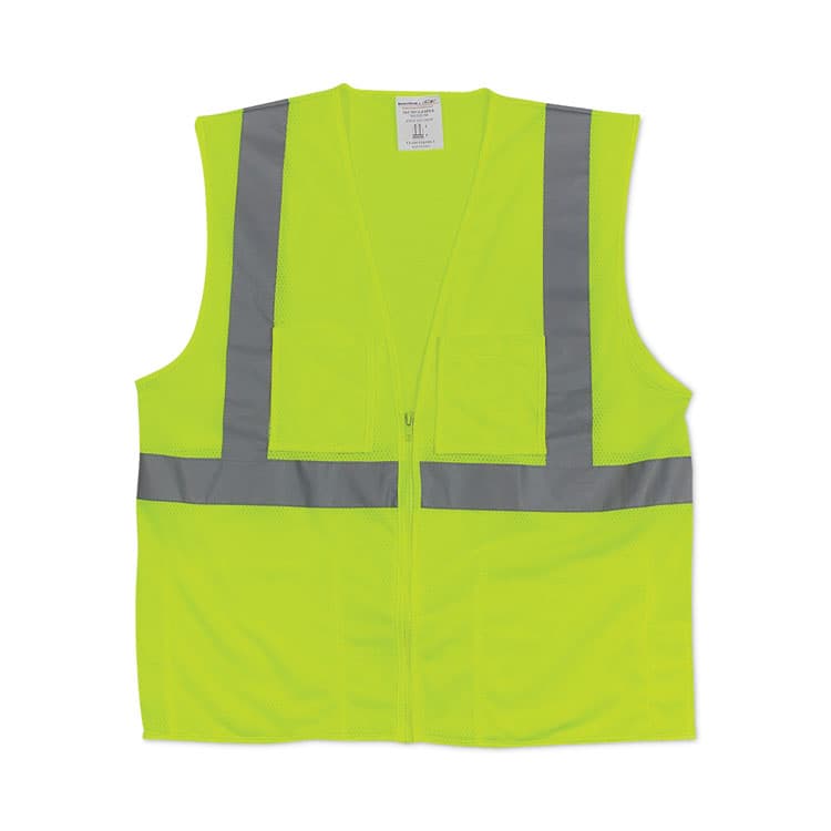 PROTECTIVE INDUSTRIAL PRODUCTS Zipper Safety Vest, 2X-Large, Hi-Viz Lime Yellow (PID302MVGZLY2X)
