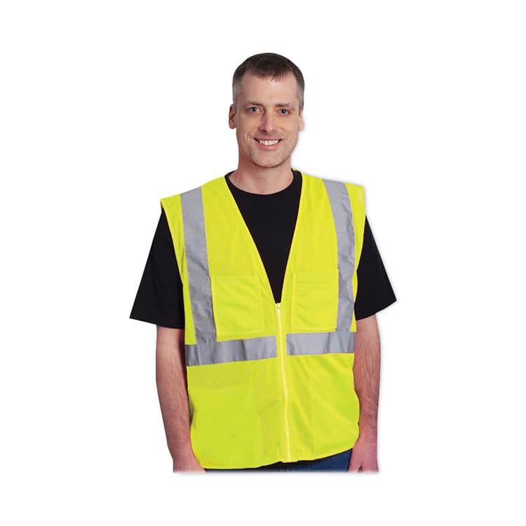 PROTECTIVE INDUSTRIAL PRODUCTS Zipper Safety Vest, 2X-Large, Hi-Viz Lime Yellow (PID302MVGZLY2X) thumbnail 4