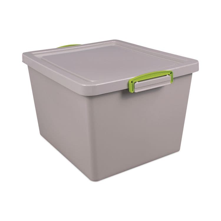 REALLY USEFUL BOXES . 35.4 Qt. Latch Lid Storage Tote, 14.76" x 12.6" x 10.43", Dove Gray/Green (RUA335RECYGREY)