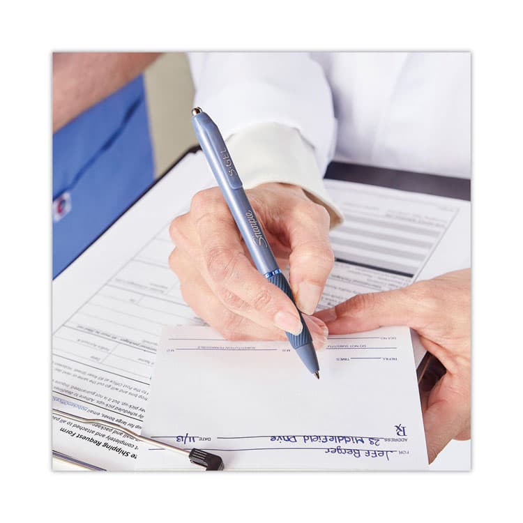 SANFORD S-Gel Fashion Barrel Gel Pen, Retractable, Medium 0.7 mm, Black Ink, Frost Blue Barrel, 4/Pack (SAN2126213) thumbnail 4