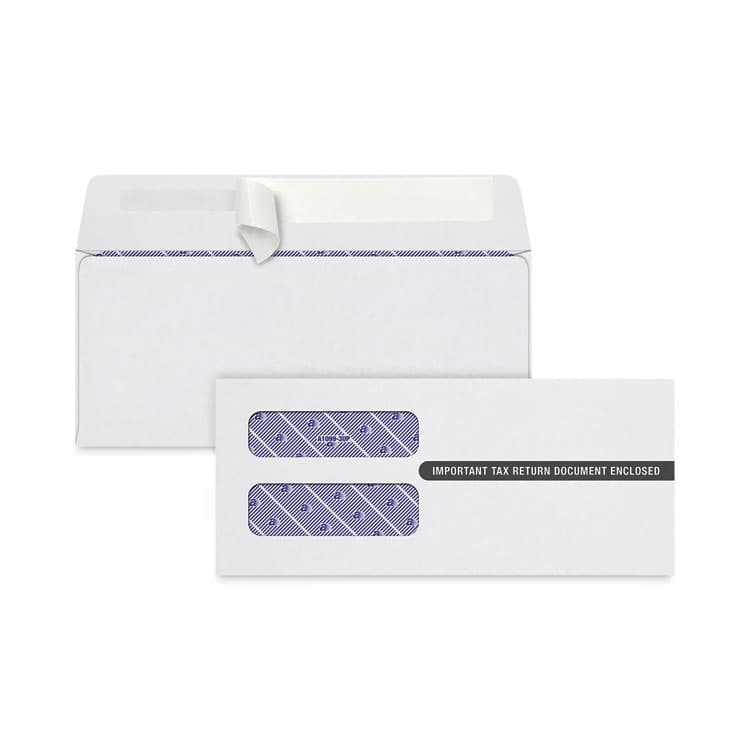 TOPS BUSINESS FORMS 1099 Self-Seal Security Tinted Double Window Envelope, Square Flap, Self-Adhesive Closure, 3.75 x 8.5, White, 100/Pack (TOPS10993PS)