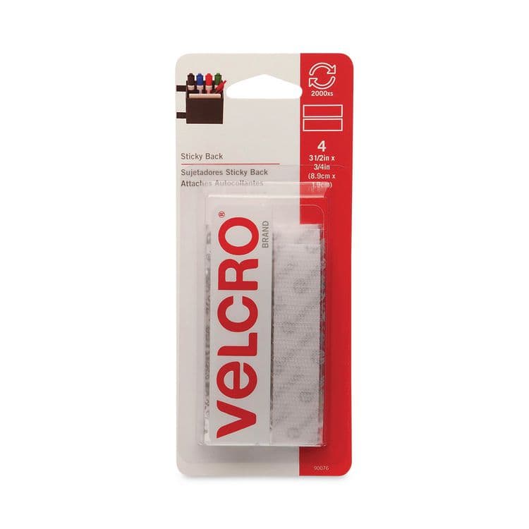 VELCRO USA, . Sticky-Back Fasteners, Four 0.75" x 3.5" Strips, White (VEK90076)