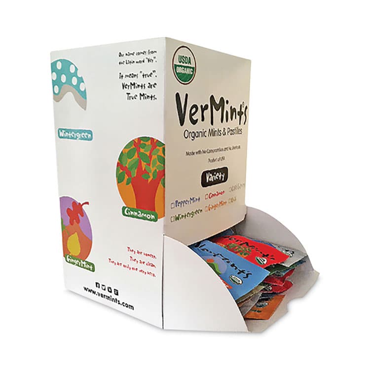 VERMINTS . VerMints Organic Mints/Pastilles, Assorted Flavors, 2 Mints/0.7 oz Individually Wrapped, 120/Box (VEMVNT00991) thumbnail 3