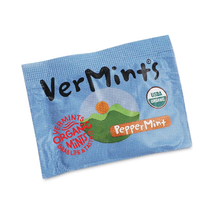 VERMINTS . VerMints Organic Mints/Pastilles, Peppermint, 2 Mints/0.7 oz Individually Wrapped, 100/Box (VEMVNT00992)