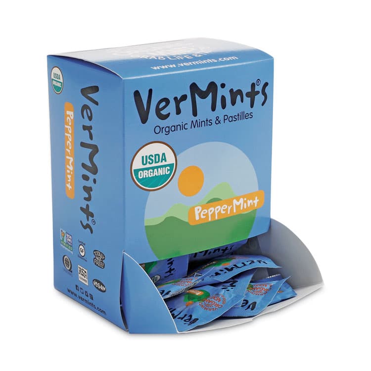 VERMINTS . VerMints Organic Mints/Pastilles, Peppermint, 2 Mints/0.7 oz Individually Wrapped, 100/Box (VEMVNT00992) thumbnail 2