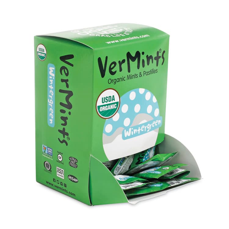 VERMINTS . VerMints Organic Mints/Pastilles, Wintergreen, 2 Mints/0.7 oz, Individually Wrapped, 100/Box (VEMVNT00993) thumbnail 2