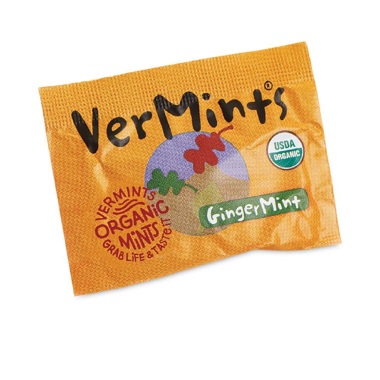 VERMINTS . VerMints Organic Mints/Pastilles, Gingermint, 2 Mints/0.7 oz Individually Wrapped, 100/Box (VEMVNT00994)