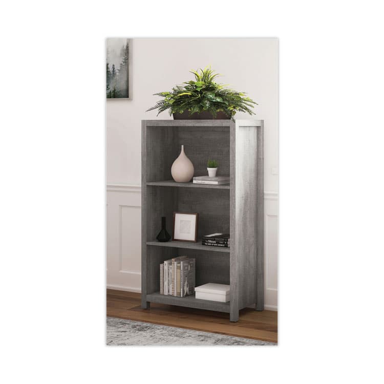 WHALEN FURNITURE MANUFACTURING Fallbrook Bookcase, Three-Shelf, 28w x 14d x 48.25h, Smoked Ash/Rustic Warm Gray (WHLSPUSFBBKGM) thumbnail 3