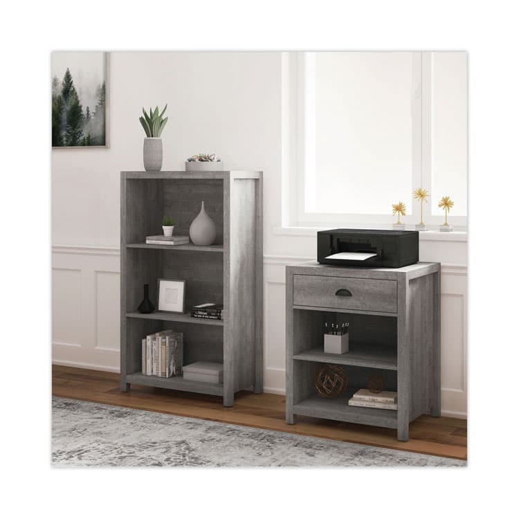 WHALEN FURNITURE MANUFACTURING Fallbrook Printer Stand, Engineered Wood, 3 Shelves, 1 Drawer, 50 lb Capacity, 24" x 20" x 30.25", Smoked Ash (WHLSPUSFBPSGM) thumbnail 3