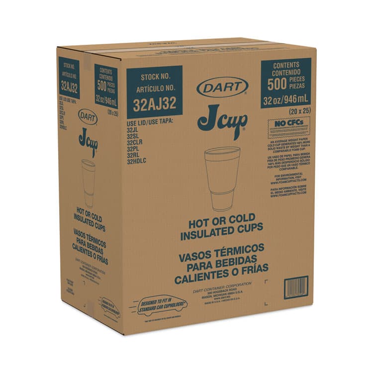 DART Foam Drink Cups, Tapered Bottom, 32 oz, White, 25/Bag, 20 Bags/Carton (DCC32AJ32) thumbnail 2
