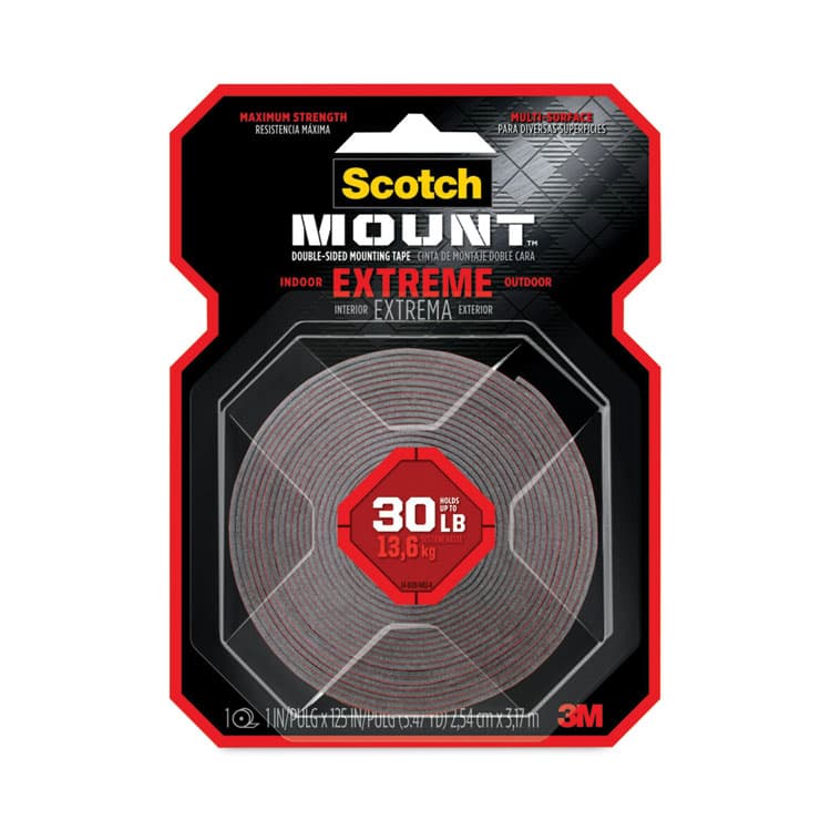 3M/COMMERCIAL TAPE DIV. Extreme Mounting Tape, Permanent, Holds Up to 30 lb, 1" x 60", Black (MMM414H)