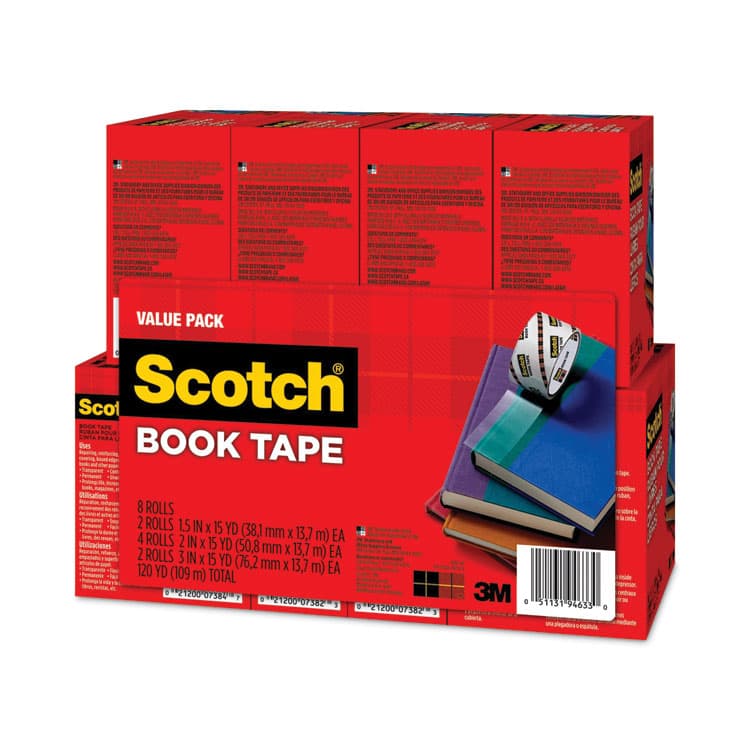 3M/COMMERCIAL TAPE DIV. Book Tape Value Pack, 3" Core, (2) 1.5" x 15 yds, (4) 2" x 15 yds, (2) 3" x 15 yds, Clear, 8/Pack (MMM845VP) thumbnail 2