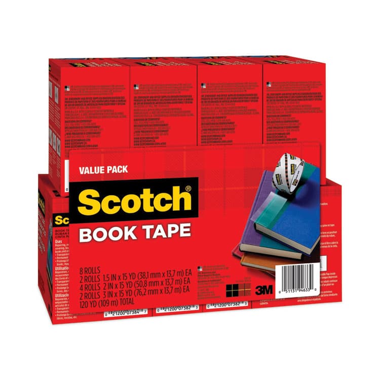 3M/COMMERCIAL TAPE DIV. Book Tape Value Pack, 3" Core, (2) 1.5" x 15 yds, (4) 2" x 15 yds, (2) 3" x 15 yds, Clear, 8/Pack (MMM845VP) thumbnail 3