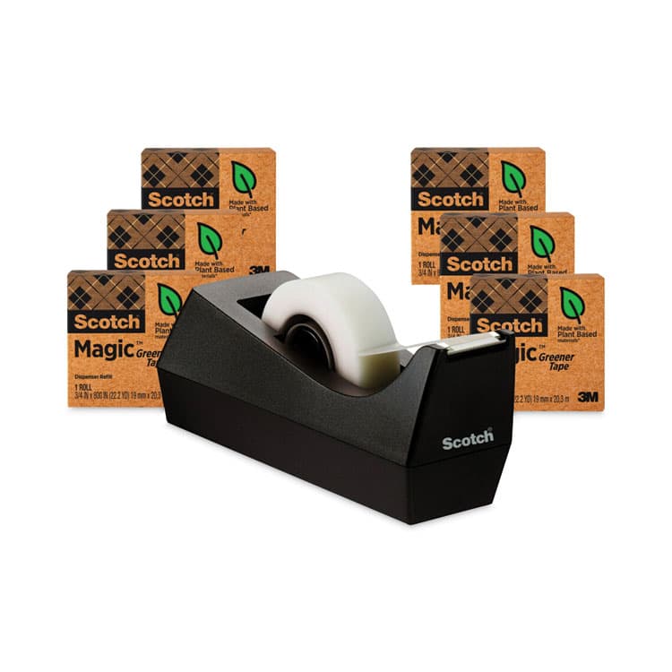 3M/COMMERCIAL TAPE DIV. Magic Greener Tape with C38 Dispenser, 1" Core, 0.75" x 75 ft, Clear, 6/Pack (MMM8126PC38)