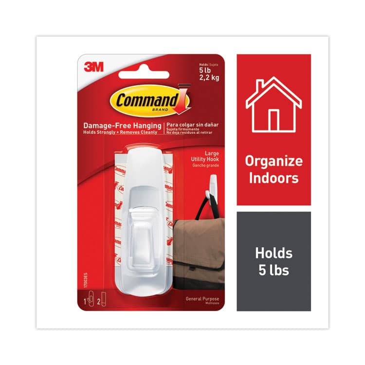 3M/COMMERCIAL TAPE DIV. Large Utility Hooks, Plastic, White, Supports 5 lb (MMM17003ES)