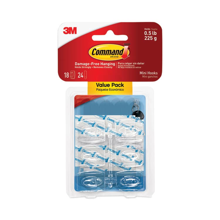 3M/COMMERCIAL TAPE DIV. Mini Clear Hooks, Plastic, Supports 0.5 lb, 18/Pack (MMM17006CLR18ES) thumbnail 2