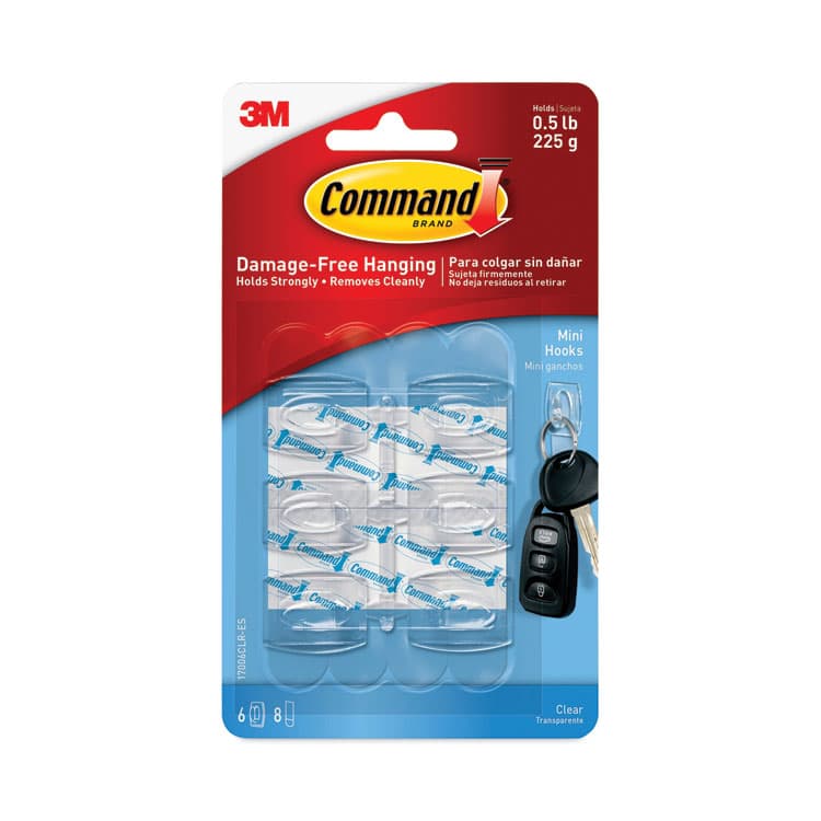 3M/COMMERCIAL TAPE DIV. Mini Clear Hooks, Plastic, Supports 0.5 lb, 6/Pack (MMM17006CLRES) thumbnail 2