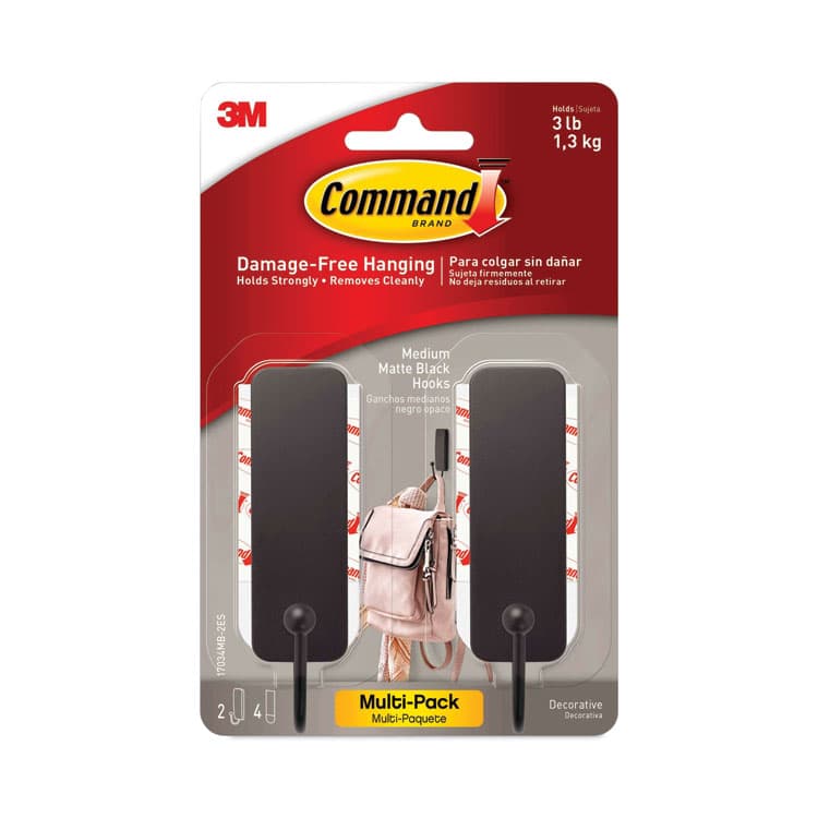 3M/COMMERCIAL TAPE DIV. Medium Indoor Decorative Hooks, Metal, Matte Black, Supports 3 lb, 2/Pack (MMM17034MB2ES) thumbnail 2