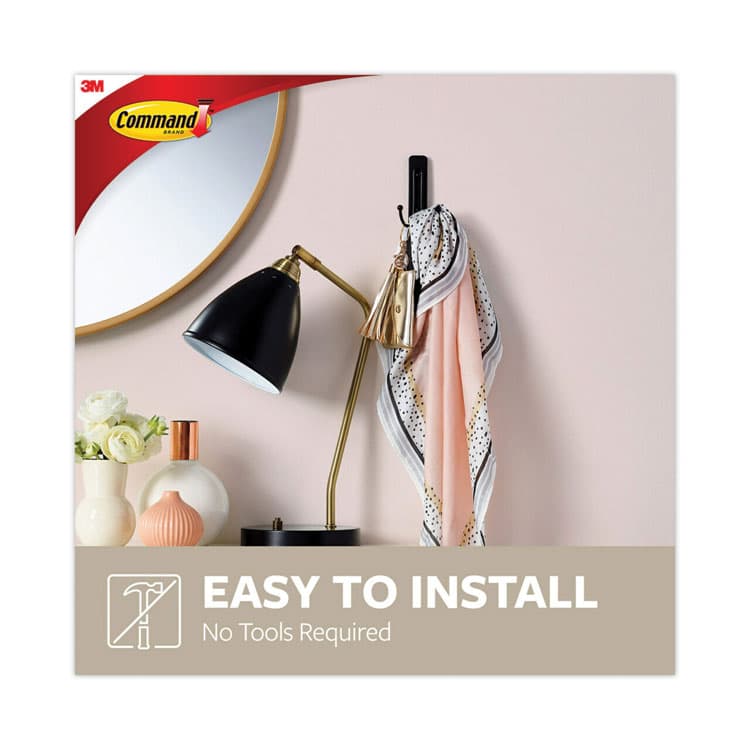 3M/COMMERCIAL TAPE DIV. Adhesive Mount Metal Hook, Large, Double Hook, Matte Black Finish, 4 lb Capacity, 1 Hook and 1 Strip/Pack (MMM17036MBES) thumbnail 2