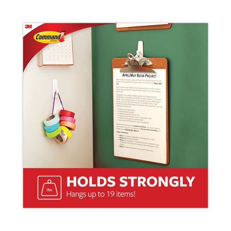 3M/COMMERCIAL TAPE DIV. General Purpose Hooks, Variety Pack, Assorted Sizes, Plastic, White, 0.5, 1, 3, 5, 16 lb Capacities, 54 Pieces/Pack (MMM17231ES) thumbnail 4