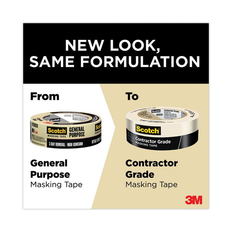 3M/COMMERCIAL TAPE DIV. Commercial-Grade Masking Tape for Production Painting, 3" Core, 1.88" x 60 yds, Natural (MMM20202ABK) thumbnail 4