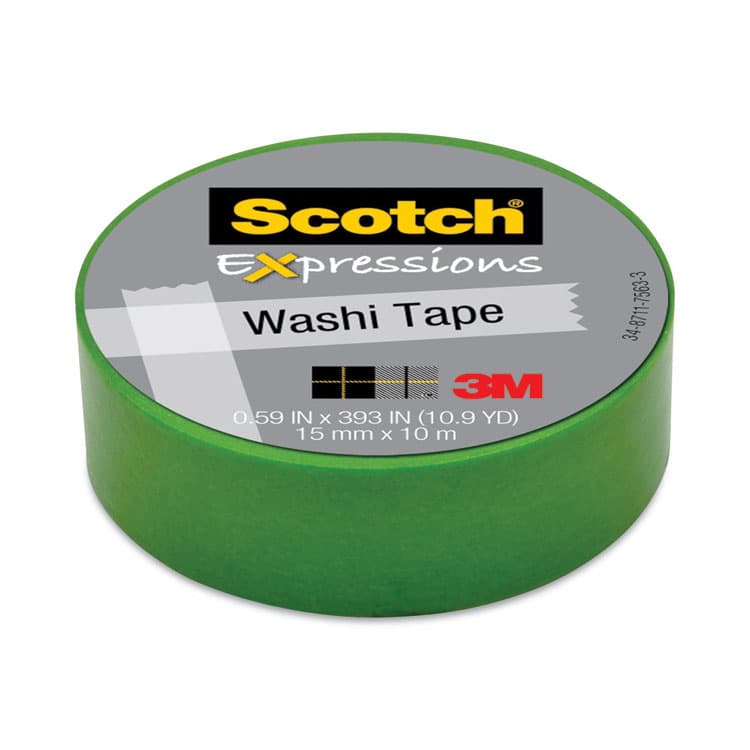 3M/COMMERCIAL TAPE DIV. Expressions Washi Tape, 1.25" Core, 0.59" x 32.75 ft, Green (MMM70005188761)
