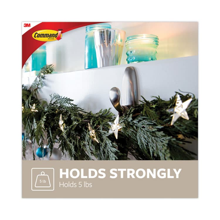 3M/COMMERCIAL TAPE DIV. Adhesive Mount Metal Hook, Large, Brushed Nickel Finish, 5 lb Capacity, 2 Hooks and 4 Strips/Pack (MMMFC13BN2ES) thumbnail 4