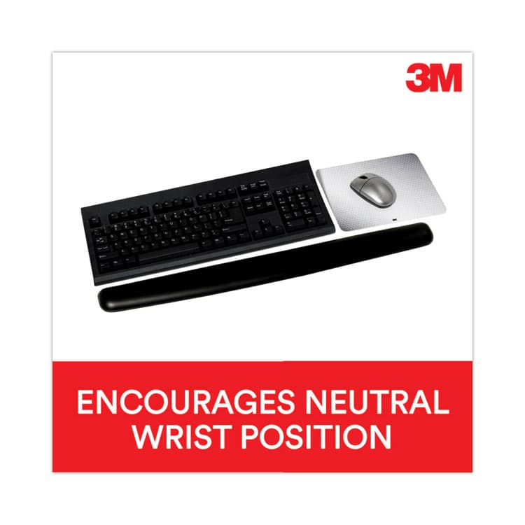 3M/COMMERCIAL TAPE DIV. Antimicrobial Gel Thin Keyboard Wrist Rest, Extended Length, 25 x 2.5, Black (MMMWR340LE) thumbnail 2