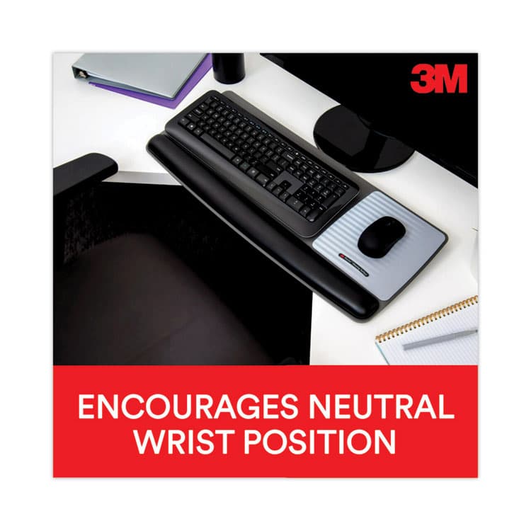 3M/COMMERCIAL TAPE DIV. Antimicrobial Gel Mouse Pad/Keyboard Wrist Rest Platform, 25.5 x 10.6, Black/Silver (MMMWR422LE) thumbnail 2