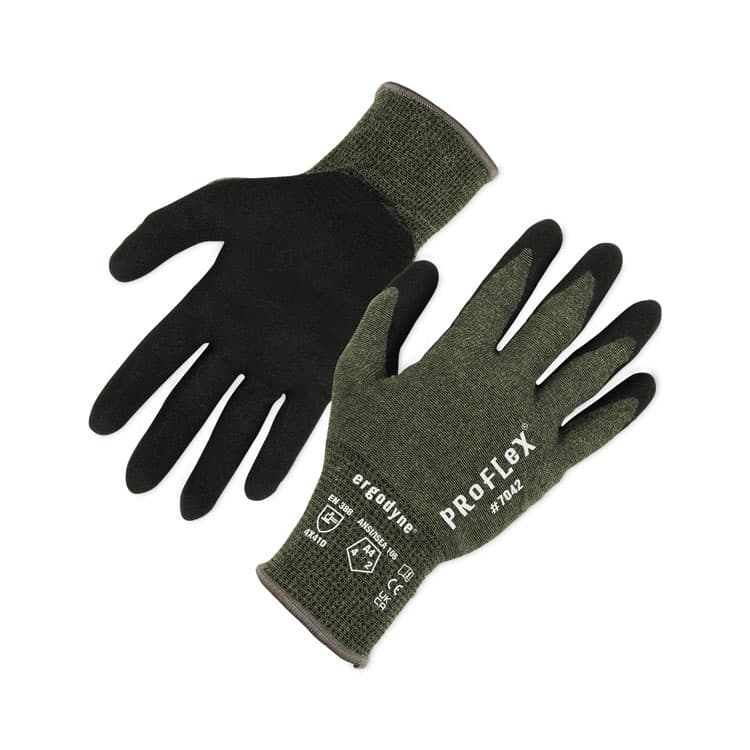 ERGODYNE CORPORATION ProFlex 7042 ANSI A4 Nitrile-Coated CR Gloves, EN388: 4X41D, 9" Long, Large, Green, Pair (EGO10344)