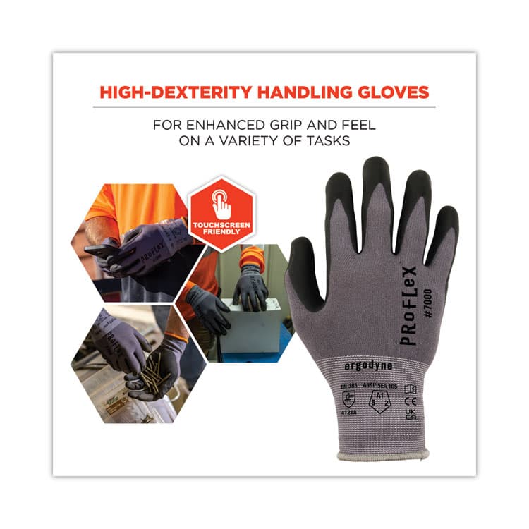 ERGODYNE CORPORATION ProFlex 7000 Nitrile-Coated Gloves Microfoam Palm, EN388: 4121A, 9" Long, Small, Gray, 12 Pairs (EGO10362) thumbnail 2