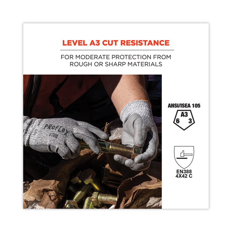 ERGODYNE CORPORATION ProFlex 7030 ANSI A3 PU Coated CR Gloves, EN388: 4X42C, 9" Long, Small, Gray, 12 Pairs (EGO10452) thumbnail 3