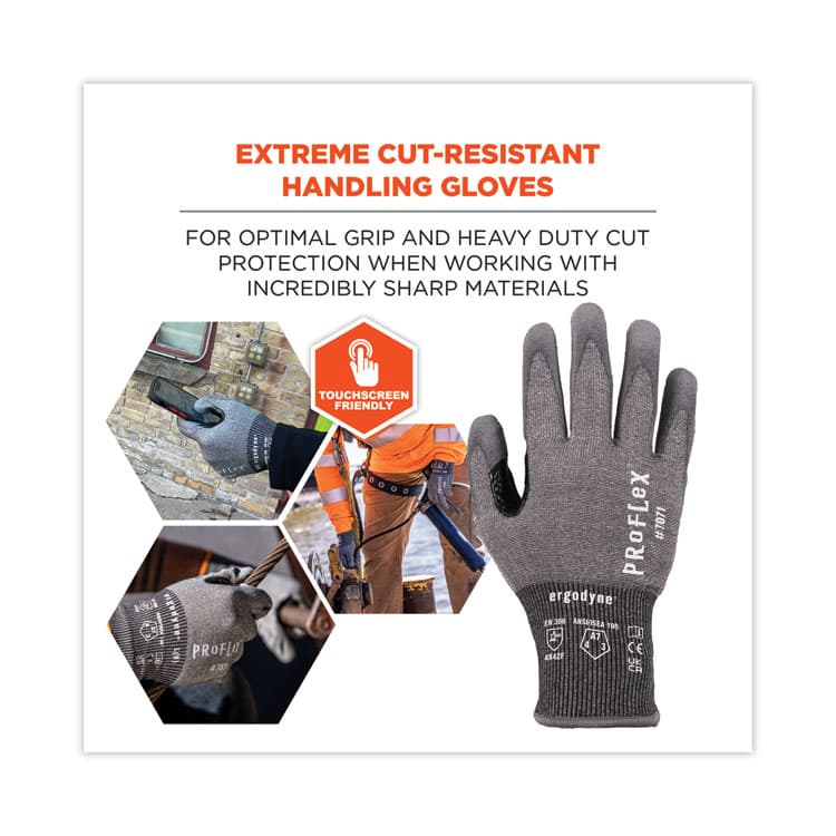 ERGODYNE CORPORATION ProFlex 7071 ANSI A7 PU Coated CR Gloves, EN388: 4X42F, 9" Long, Large, Gray, 12 Pairs (EGO18064) thumbnail 2